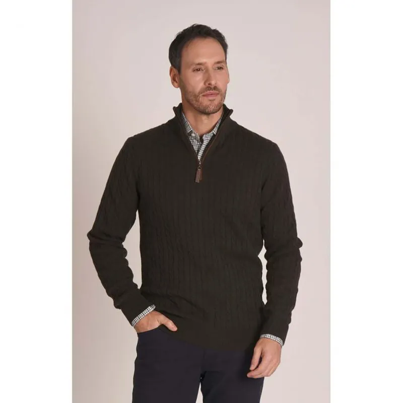 Schoffel Cotton Cashmere Cable 1/4 Zip Jumper Loden Green-1